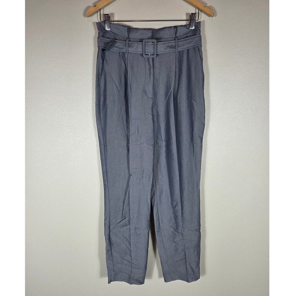 Express Woman's Super High Waisted Belted Paperbag Ankle Pant Gray Size 8R